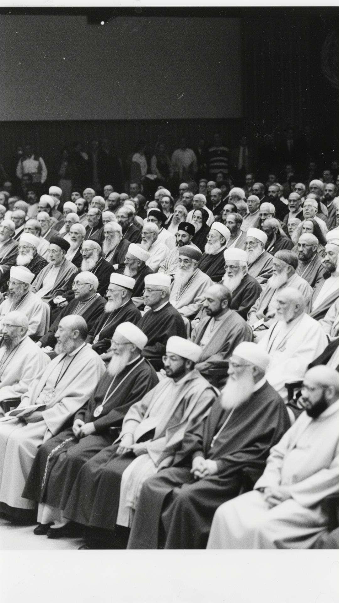 A historic assembly of diverse religious leaders gathered at a global peace summit
